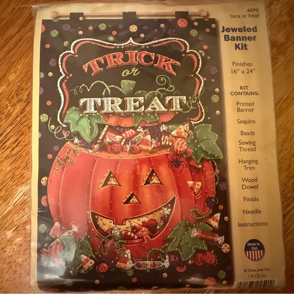 NEW Design Works Crafts Halloween Trick or Treat Jeweled Banner Kit
